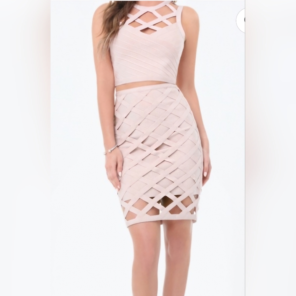 BEBE Courtney Cage Bandage Top and Skirt